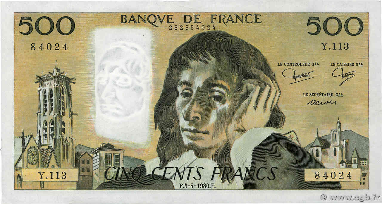 500 Francs PASCAL FRANCE  1980 F.71.21 SUP