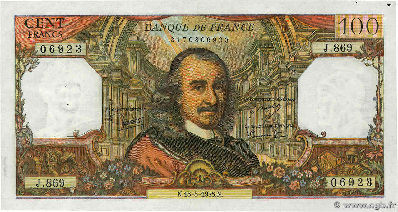 100 Francs CORNEILLE FRANCE  1975 F.65.49 SUP