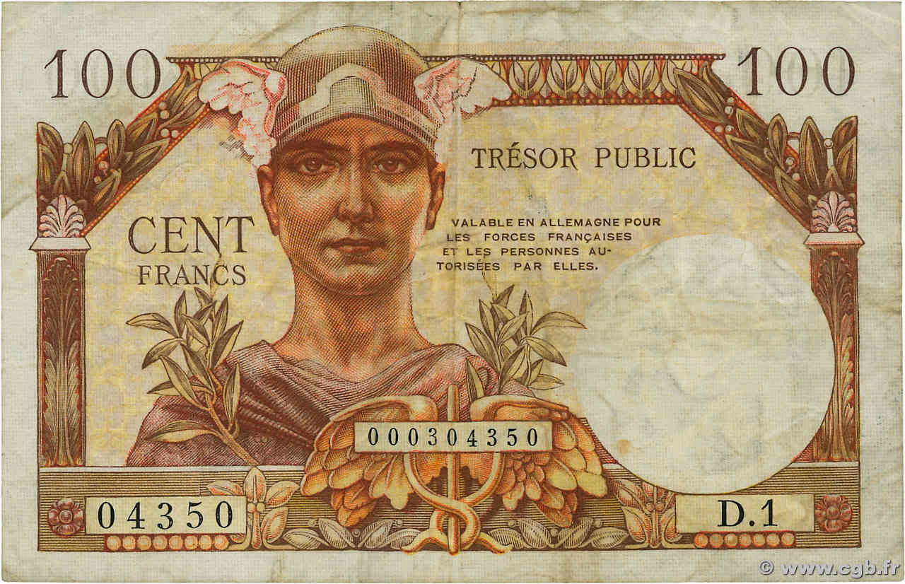 100 Francs TRÉSOR PUBLIC FRANCE  1955 VF.34.01 TB+