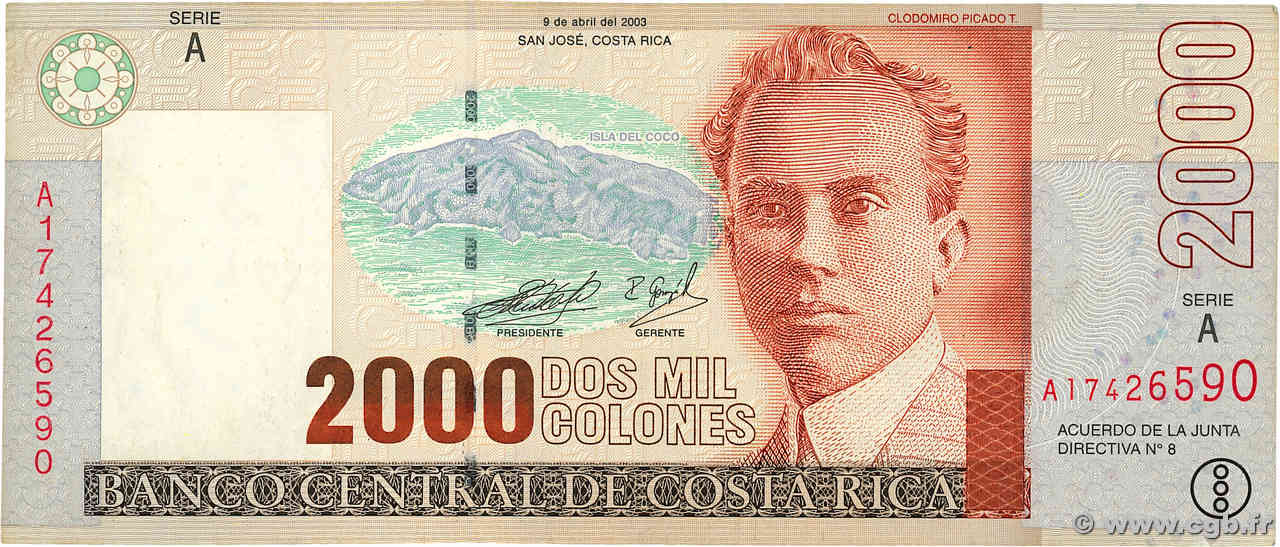 2000 Colones COSTA RICA  2003 P.265d TTB