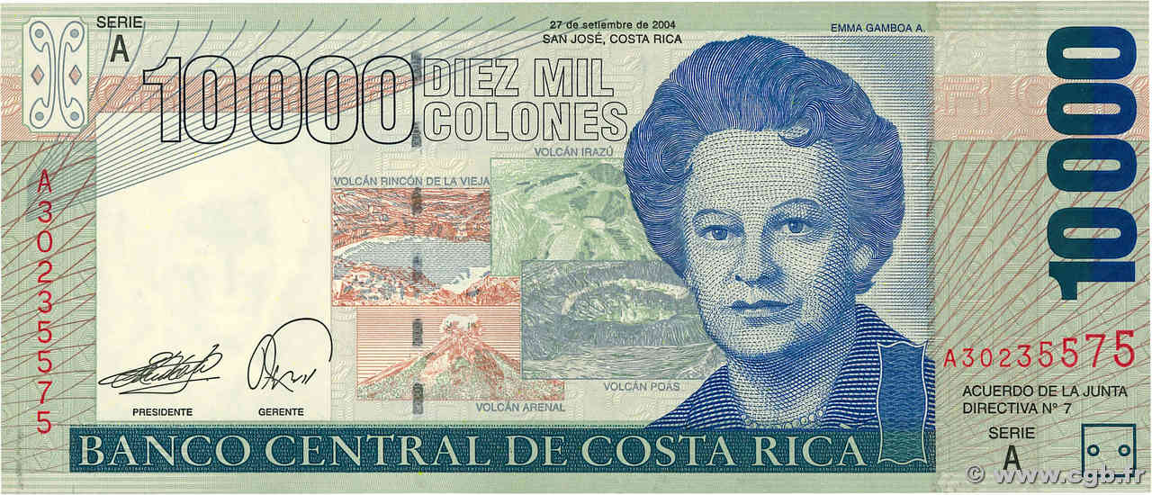 10000 Colones COSTA RICA  2005 P.267d SPL