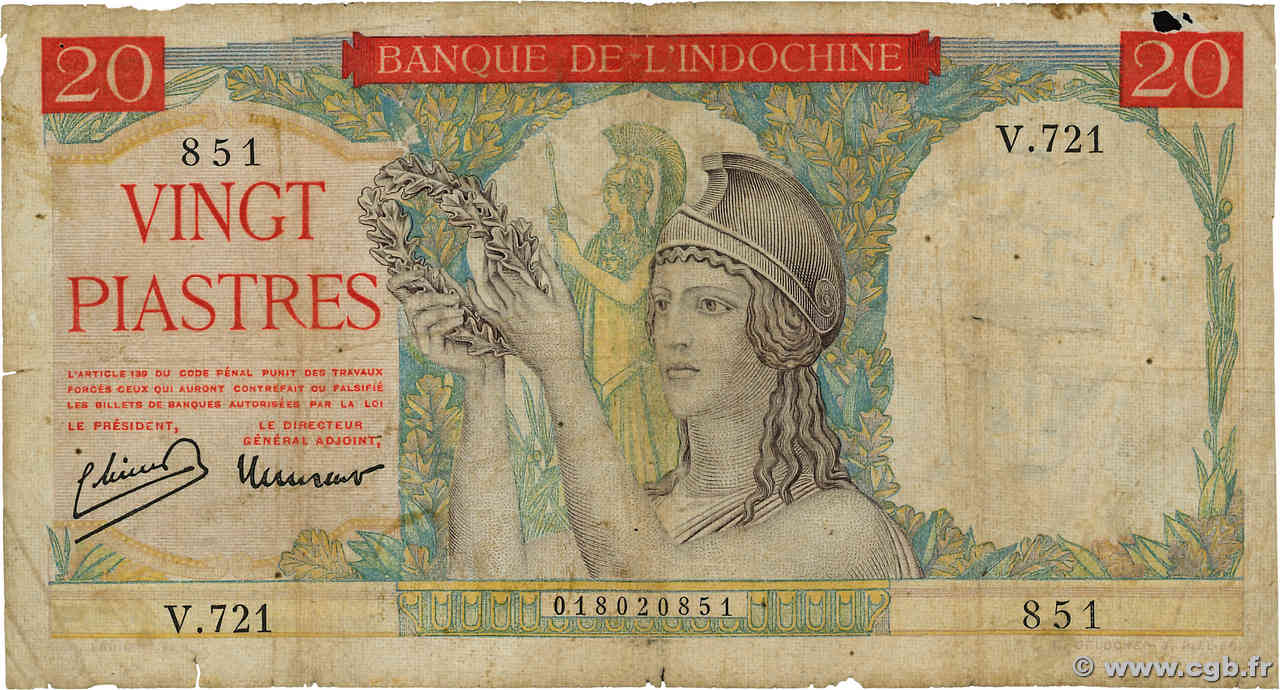 20 Piastres INDOCHINE FRANÇAISE 1949 P.081a 505235 Billets