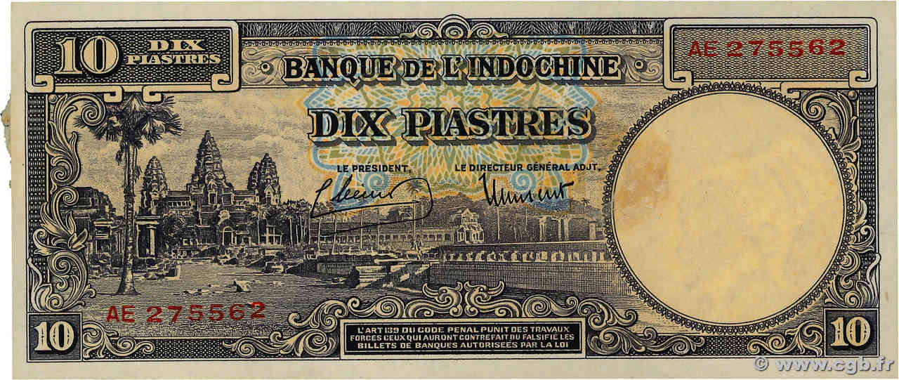 10 Piastres INDOCHINE FRANÇAISE  1946 P.080 TTB+