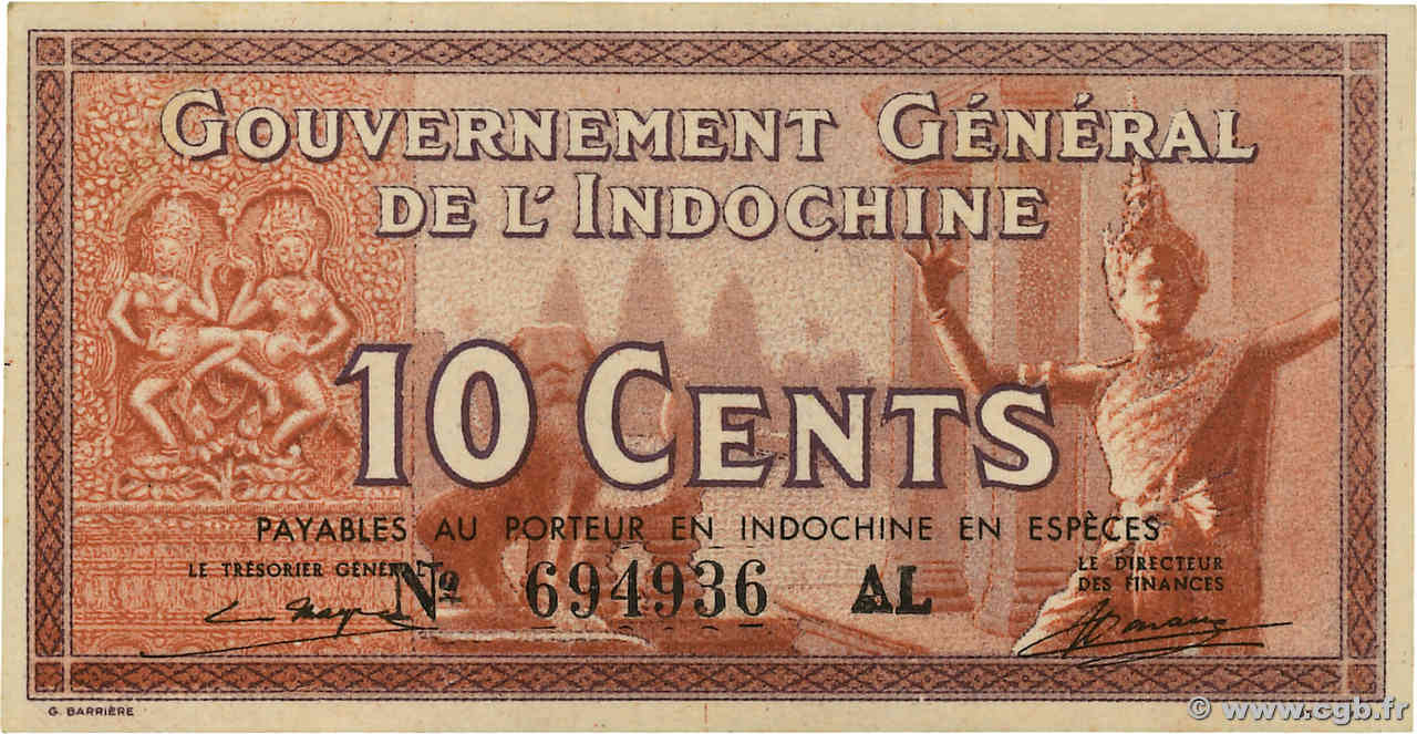 10 Cents INDOCHINE FRANÇAISE  1939 P.085c SPL+