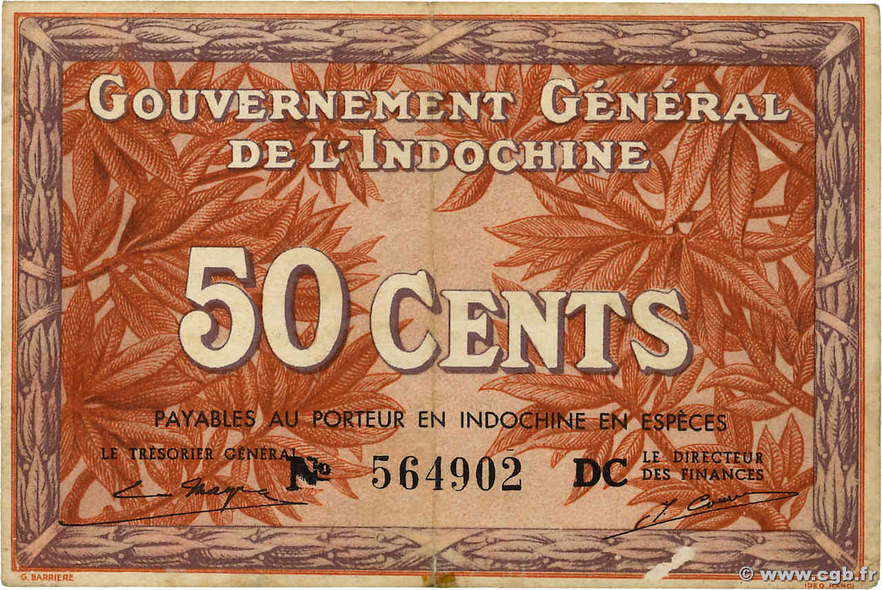 50 Cents INDOCHINE FRANÇAISE  1939 P.087c pr.TTB
