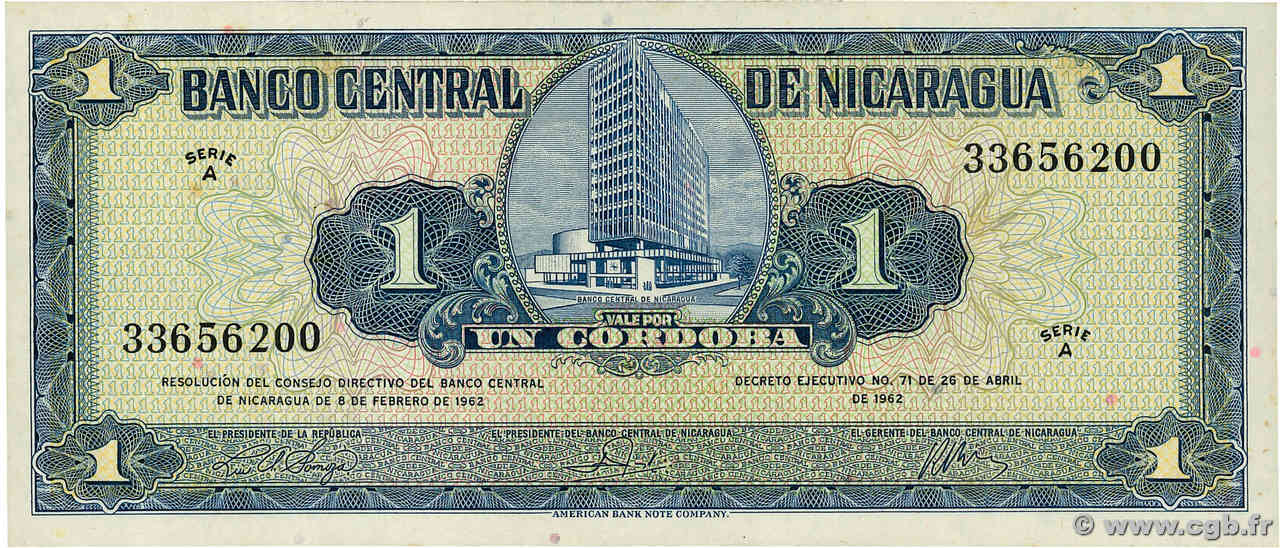 1 Cordoba NICARAGUA  1962 P.107 SUP+