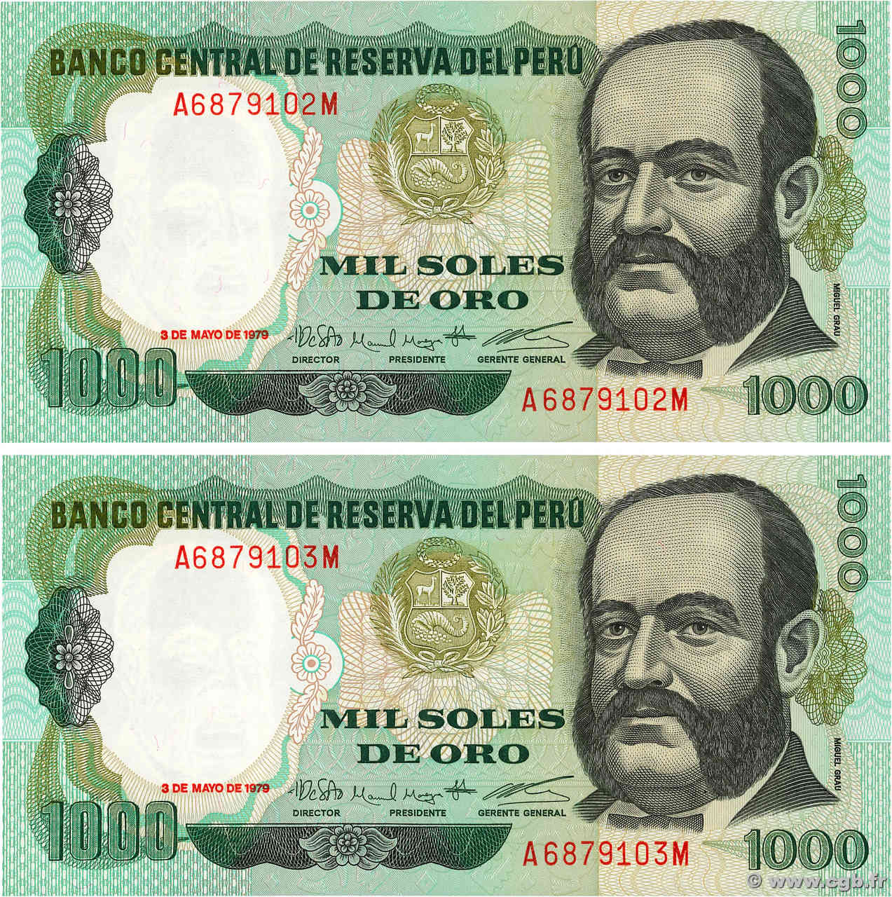 1000 Soles de Oro Consécutifs PÉROU  1979 P.118 NEUF