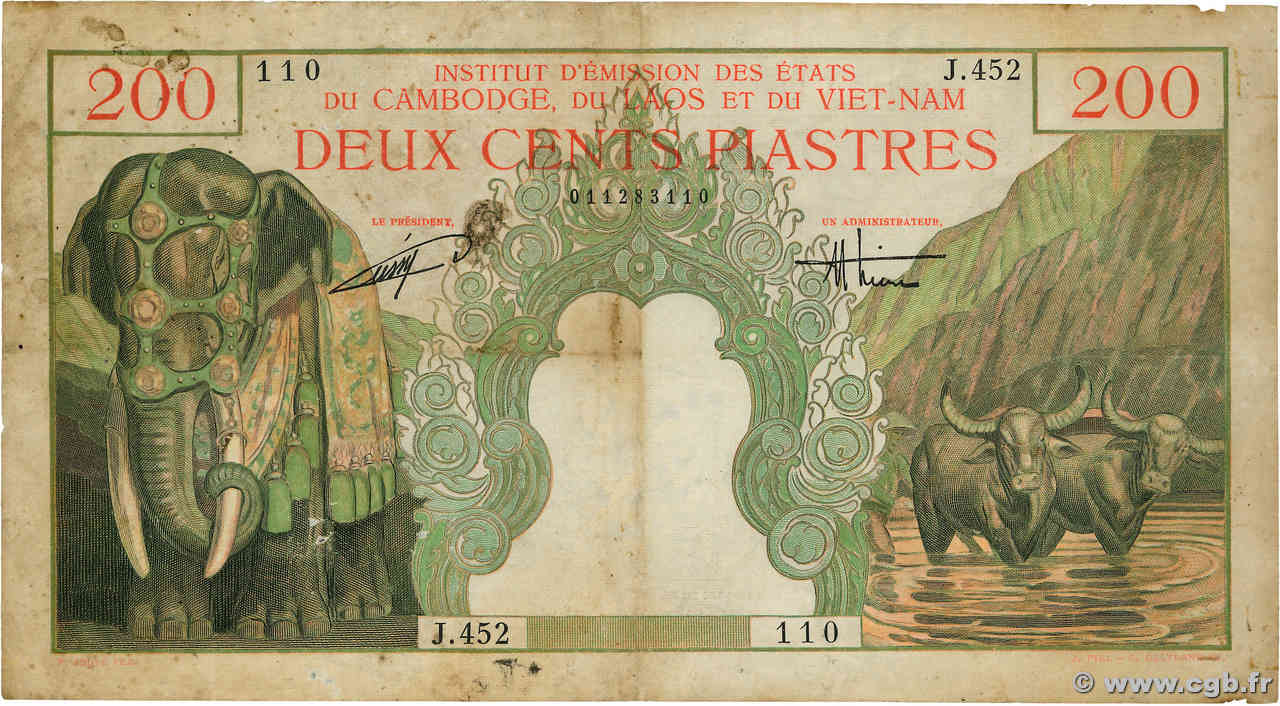 200 Piastres - 200 Dong INDOCHINE FRANÇAISE  1953 P.109 TB