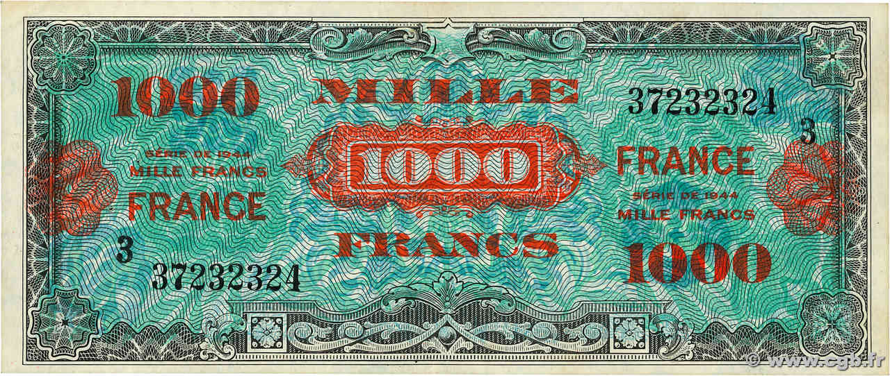 1000 Francs FRANCE FRANKREICH  1945 VF.27.03 SS