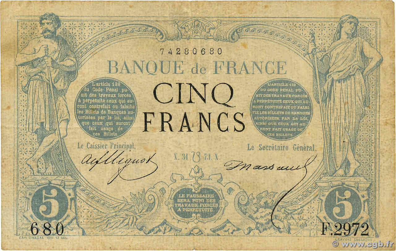 5 Francs NOIR FRANCIA  1873 F.01.20 MB