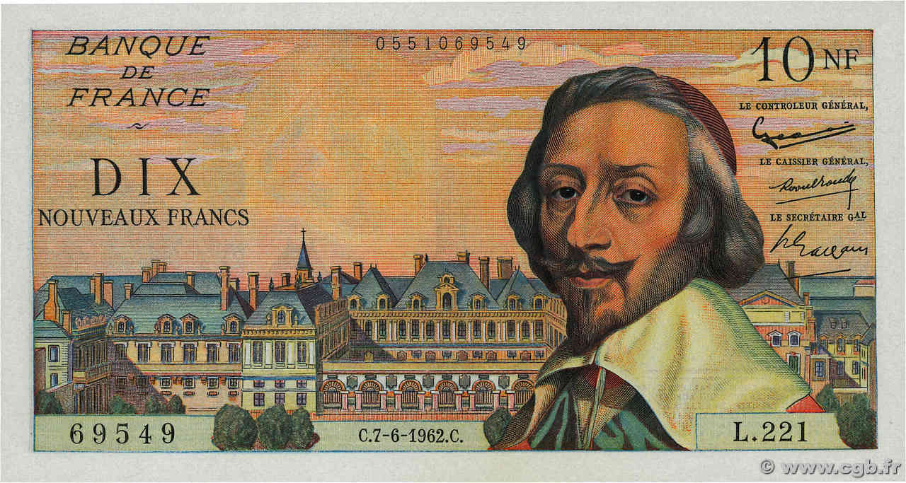 10 Nouveaux Francs RICHELIEU FRANCIA  1962 F.57.19 q.FDC