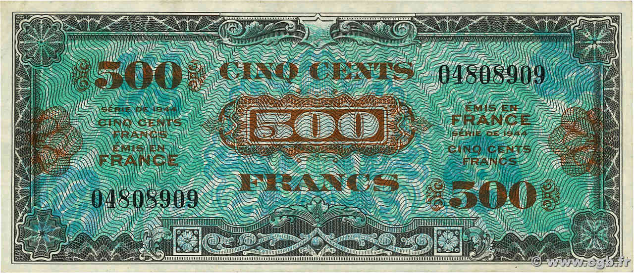 500 Francs DRAPEAU FRANKREICH  1944 VF.21.01 fST
