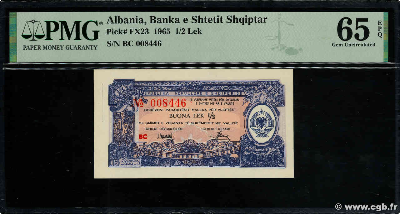 1/2 Lek ALBANIA  1965 P.FX23 UNC