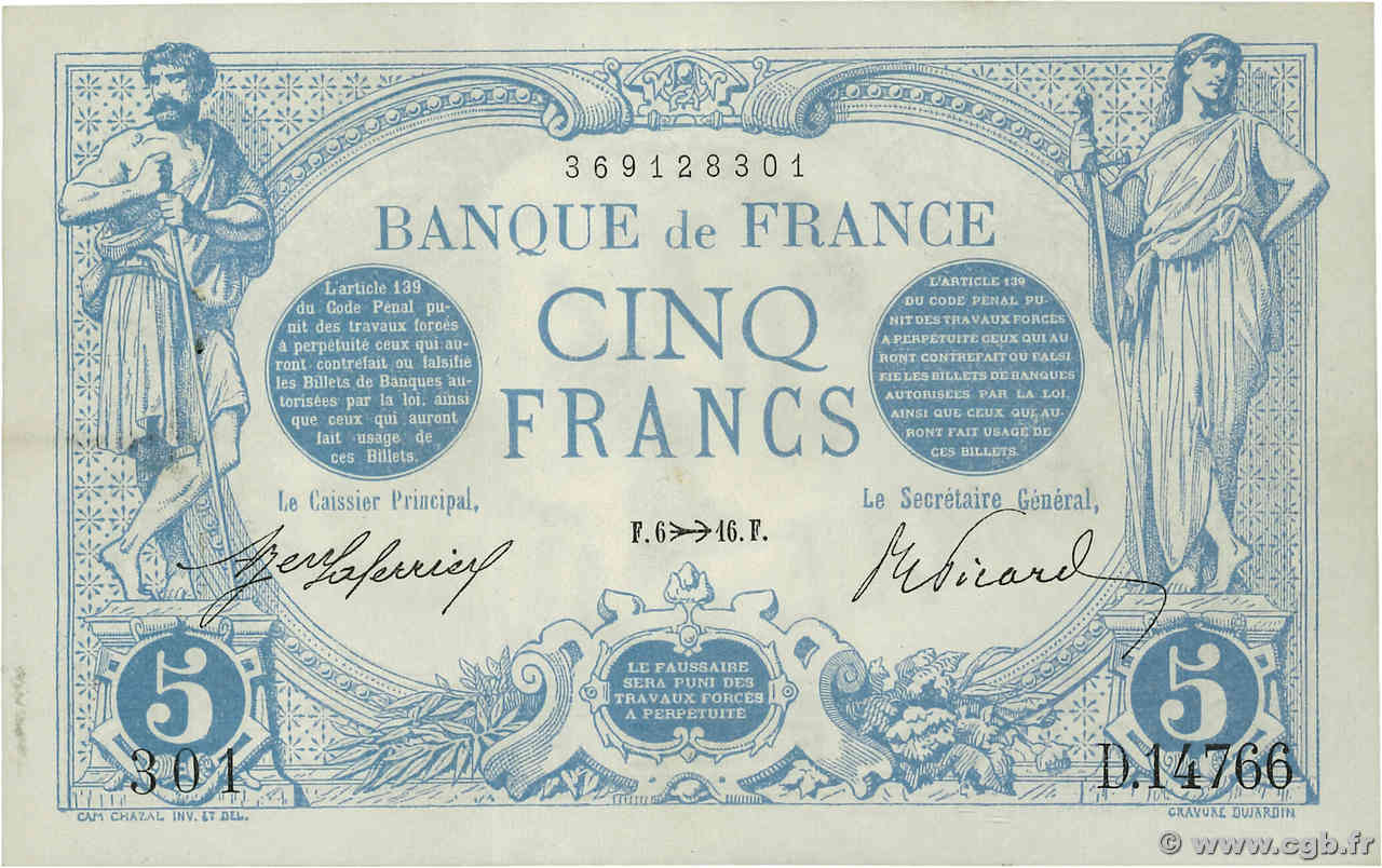 5 Francs BLEU FRANCE  1916 F.02.45 SUP+