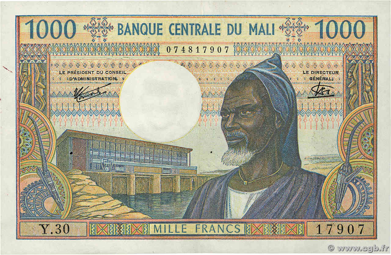 1000 Francs MALí  1970 P.13e MBC