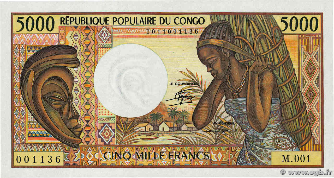 5000 Francs CONGO  1984 P.06a SC+