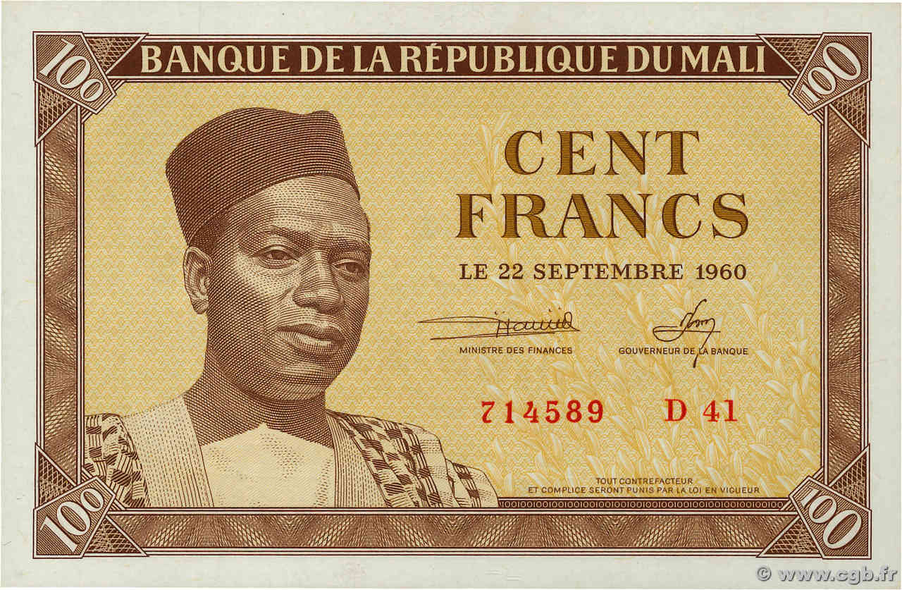 100 Francs MALI  1960 P.02 FDC