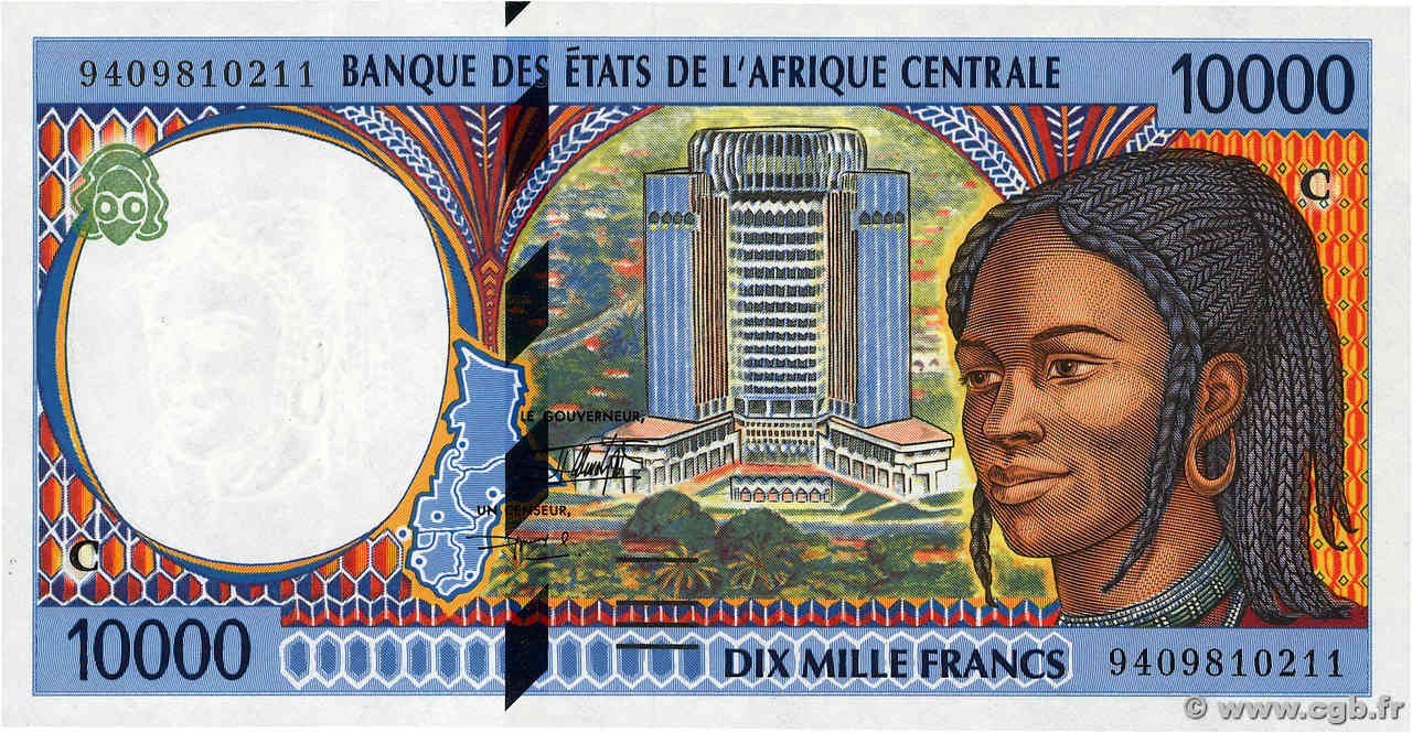 10000 Francs STATI DI L  AFRICA CENTRALE  1994 P.105Ca q.FDC