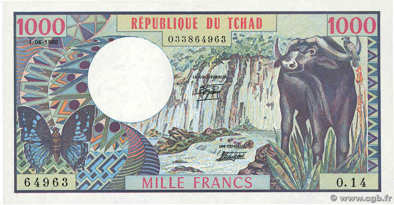 1000 Francs CHAD  1980 P.07 UNC-