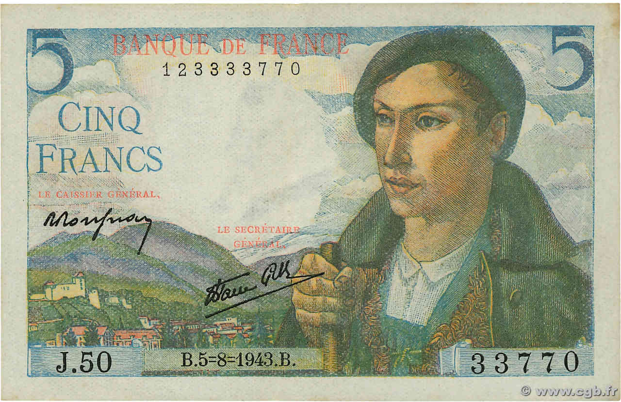 5 Francs BERGER FRANCE  1943 F.05.03 TTB+