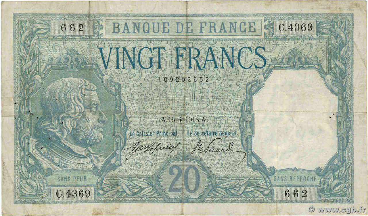 20 Francs BAYARD FRANCE  1918 F.11.03 TB