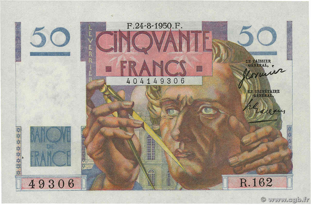 50 Francs LE VERRIER FRANCE  1950 F.20.16 pr.SPL
