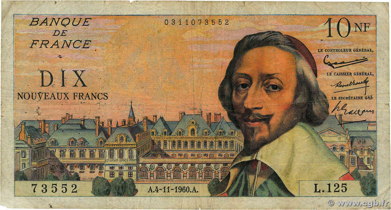 10 Nouveaux Francs RICHELIEU FRANCE  1960 F.57.11 B+