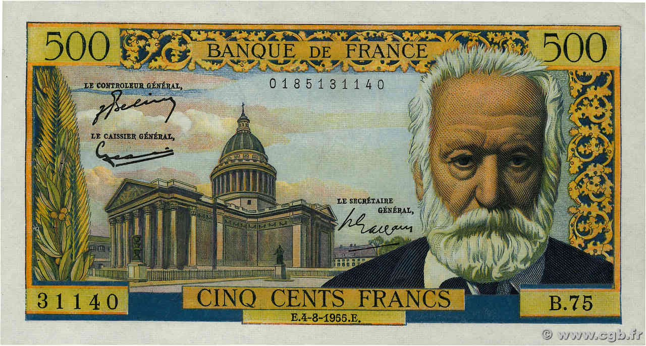 500 Francs VICTOR HUGO FRANCE  1955 F.35.05 pr.SUP
