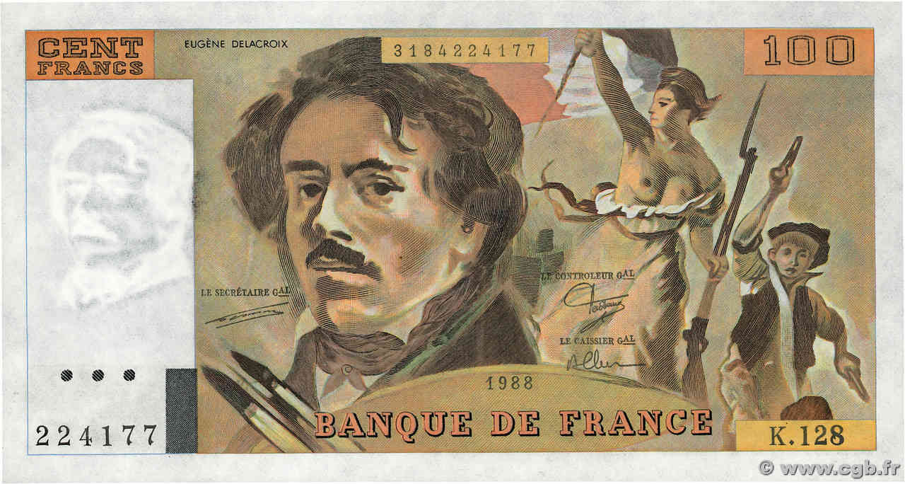 100 Francs DELACROIX modifié FRANCE  1988 F.69.12 pr.NEUF