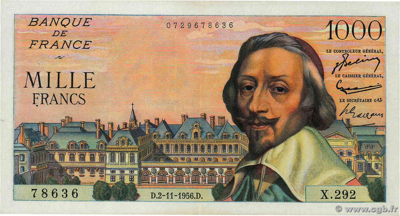1000 Francs RICHELIEU FRANCE  1956 F.42.23 SUP