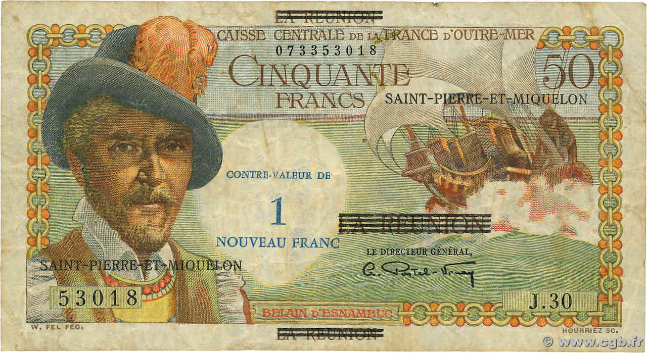 1 NF sur 50 Francs Belain d Esnambuc SAINT PIERRE ET MIQUELON  1960 P.30b B+