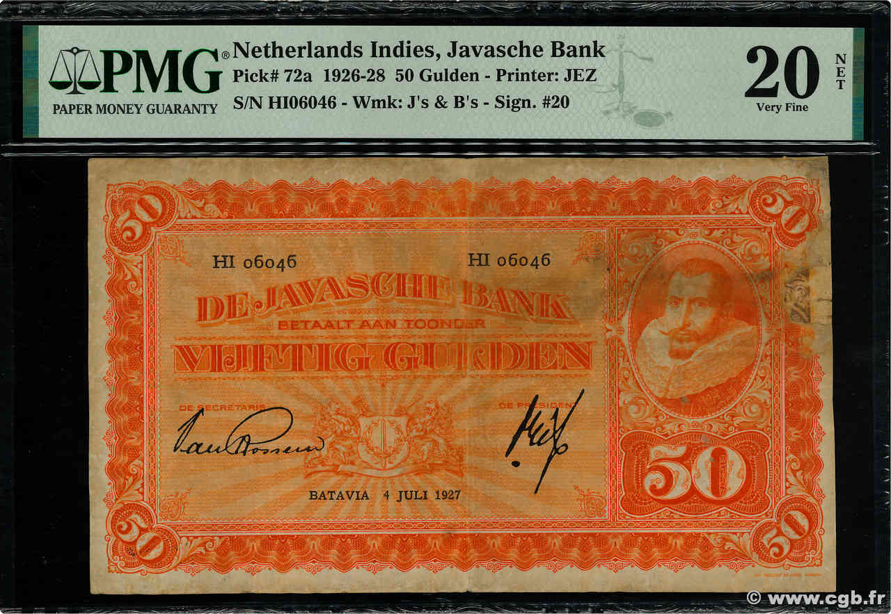 50 Gulden NIEDERLÄNDISCH-INDIEN  1927 P.072c S