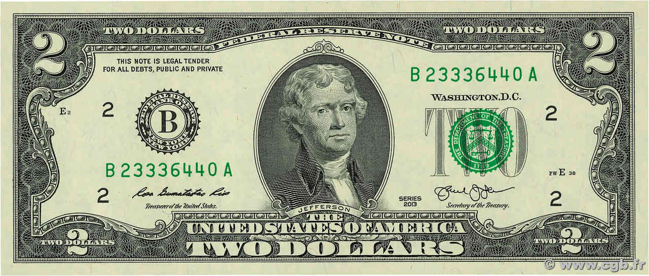 2 Dollars STATI UNITI D AMERICA New York 2013 P.538 FDC