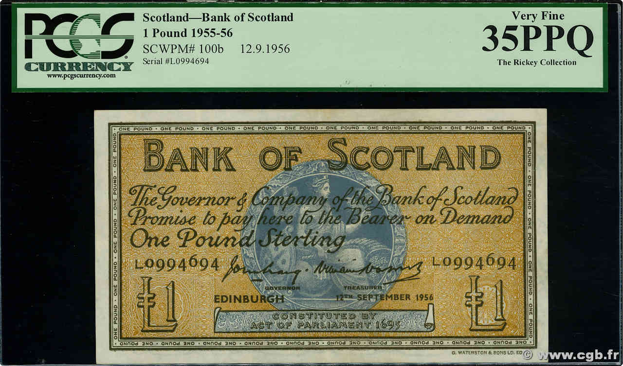 1 Pound SCOTLAND  1956 P.100b q.SPL