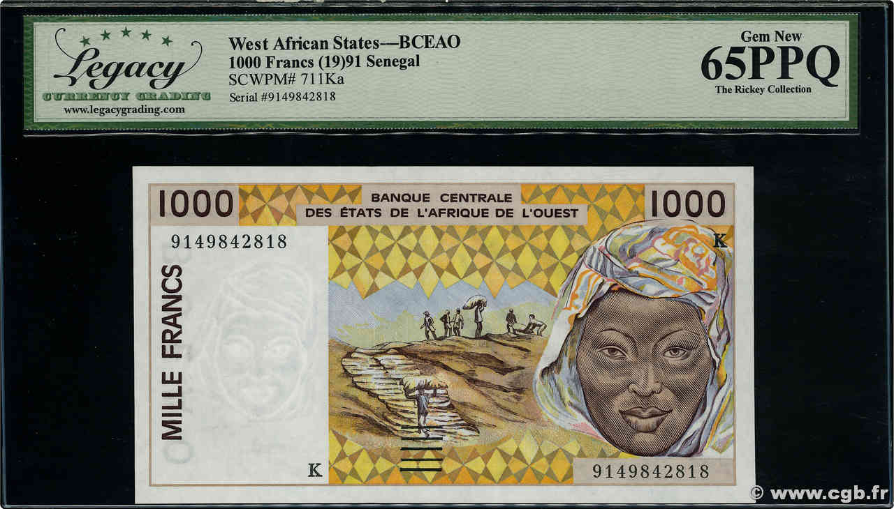 1000 Francs STATI AMERICANI AFRICANI  1991 P.711Ka FDC