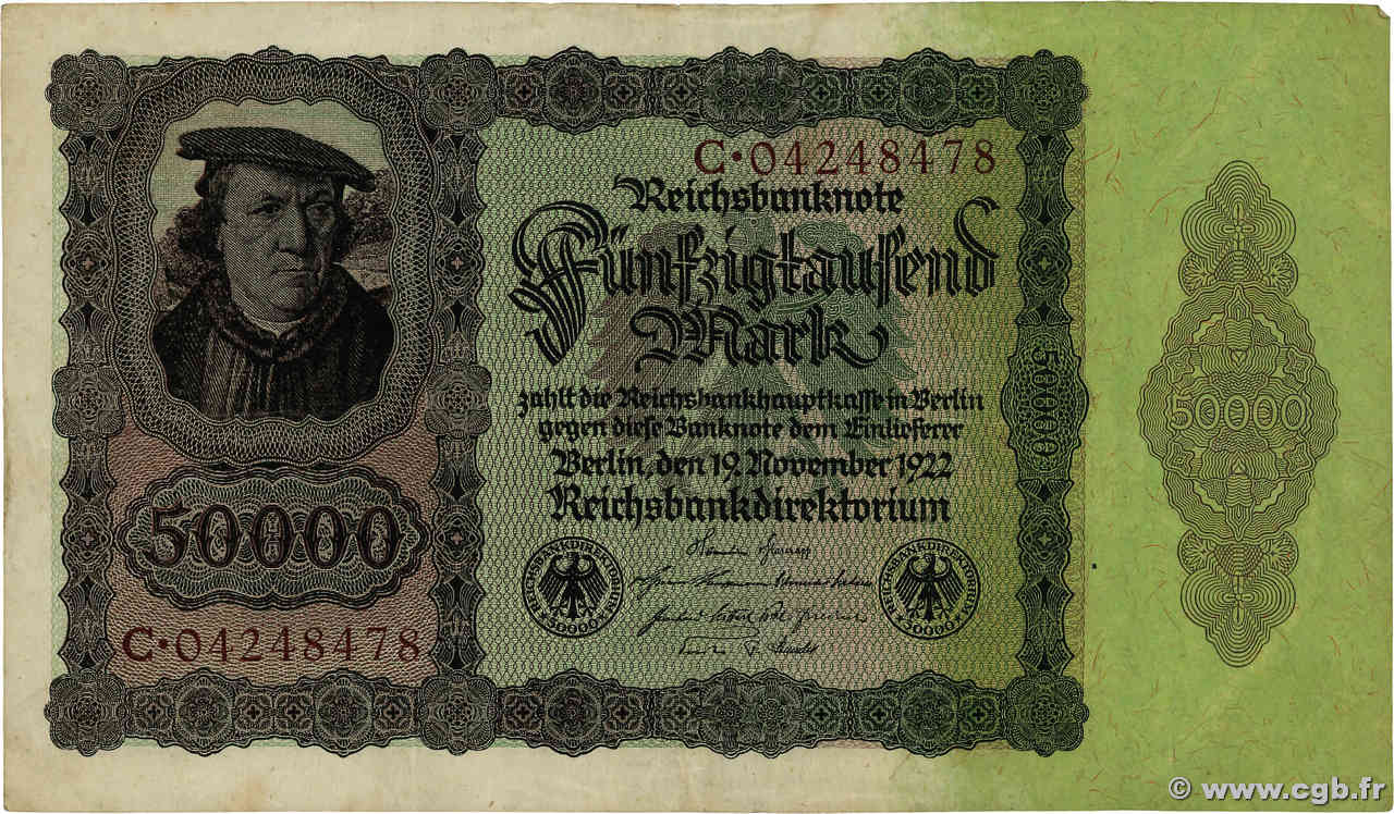 50000 Mark ALLEMAGNE  1922 P.080 pr.TTB