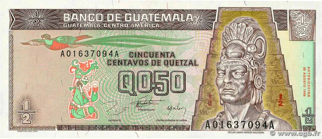 1/2 Quetzal GUATEMALA  1996 P.096a FDC