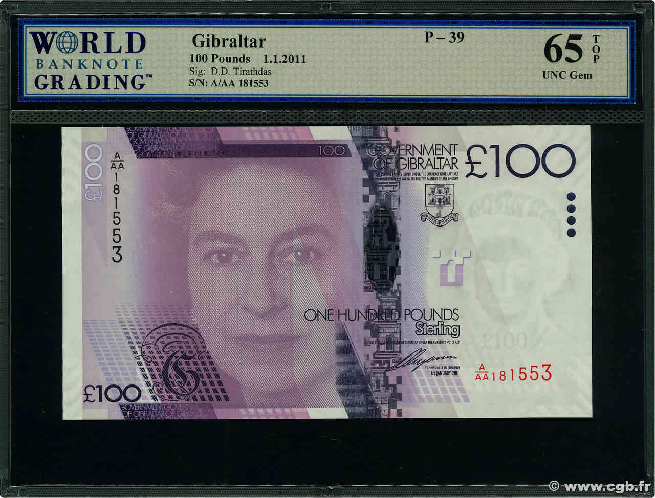 100 Pounds Sterling GIBRALTAR  2011 P.39 ST