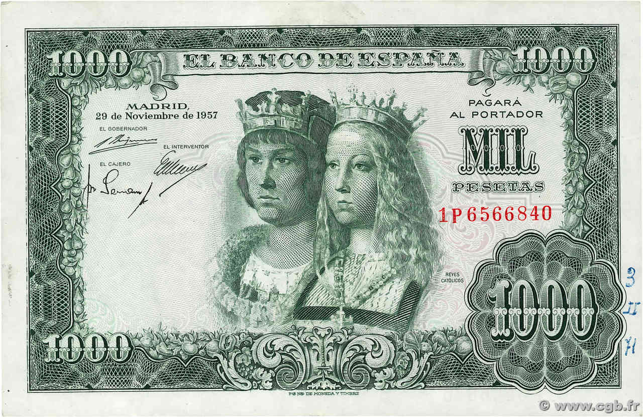 1000 Pesetas ESPAGNE  1957 P.149 TTB+