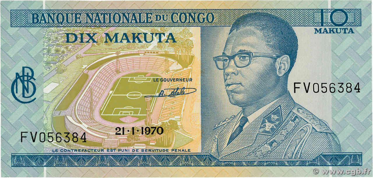 10 Makuta CONGO, DEMOCRATIC REPUBLIC  1970 P.009a UNC-