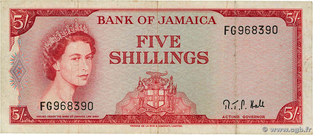 5 Shillings GIAMAICA  1964 P.51Ac q.BB