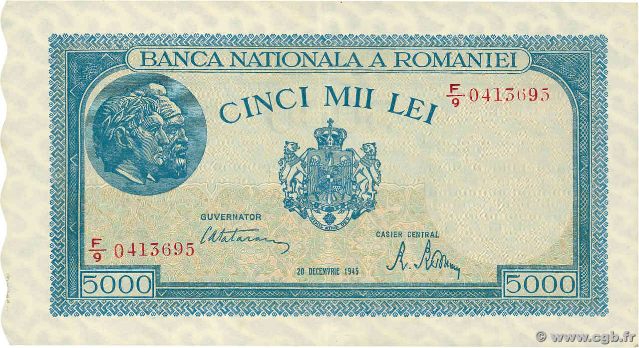 5000 Lei ROMANIA  1945 P.056a XF+