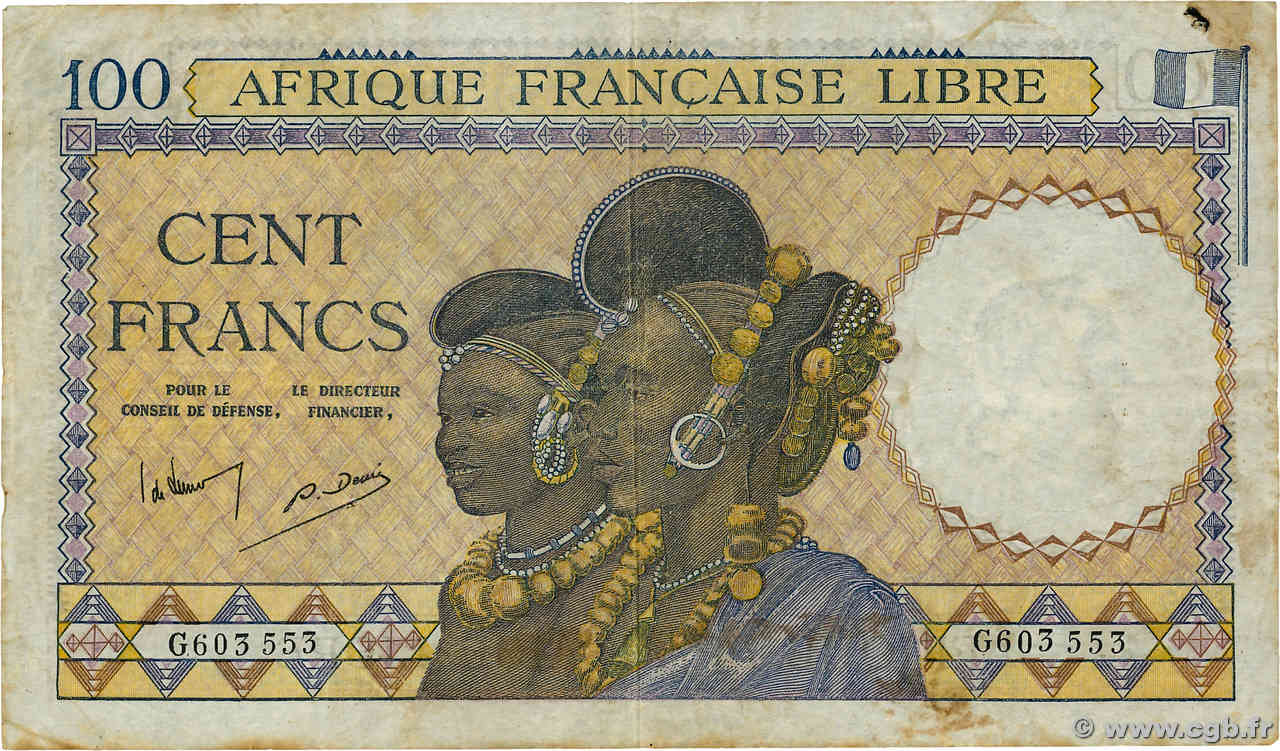 100 Francs AFRIQUE ÉQUATORIALE FRANÇAISE  1941 P.08 BC+