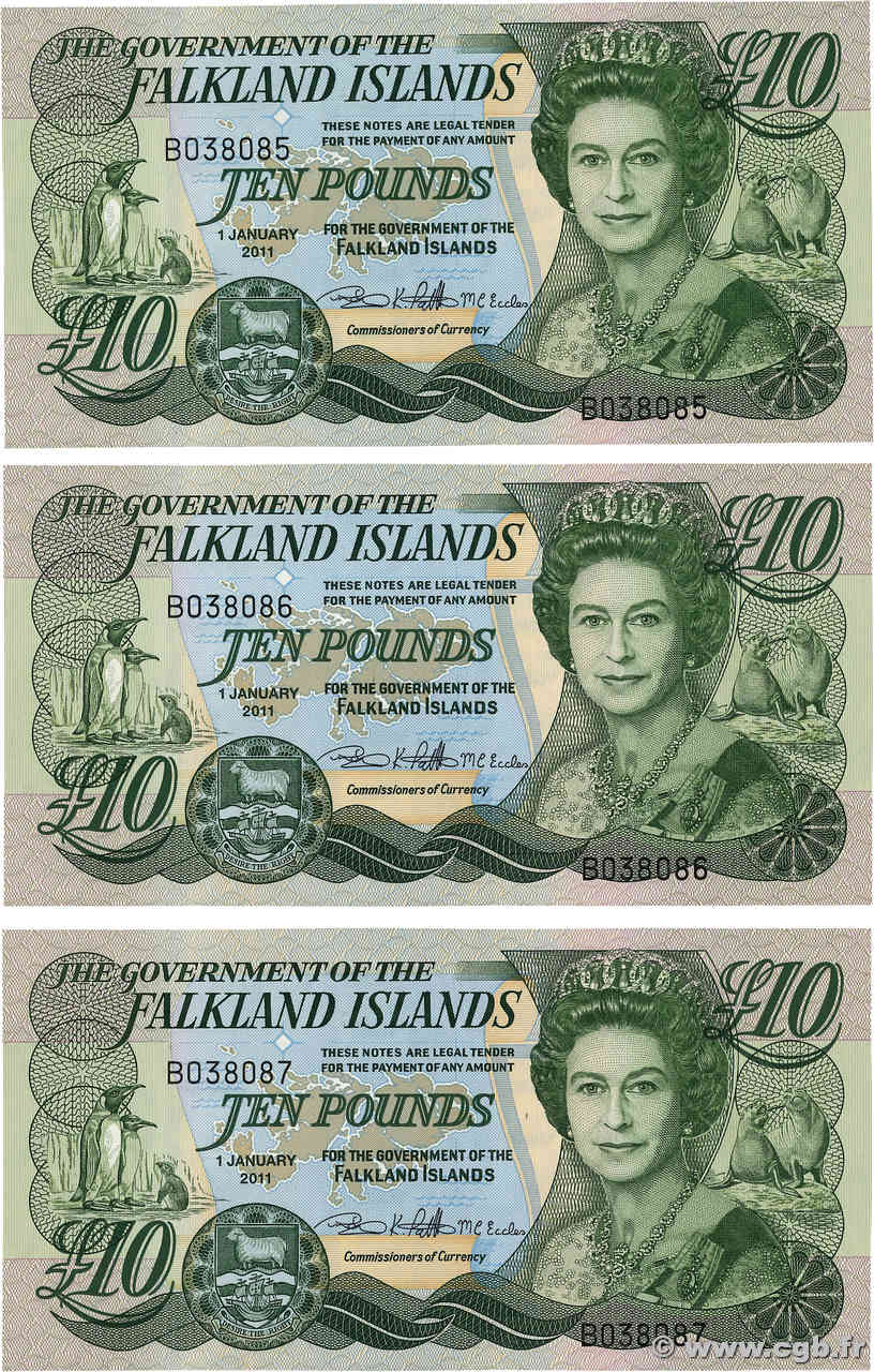 10 Pounds Consécutifs ISOLE FALKLAND  2011 P.18 q.FDC