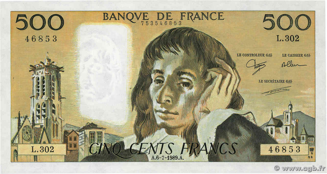 500 Francs PASCAL FRANCE  1989 F.71.42 SPL