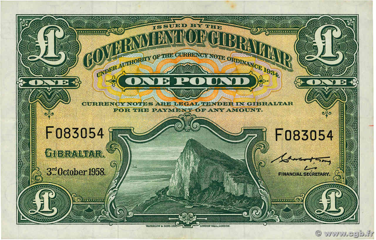 1 Pound GIBRALTAR  1958 P.15c MBC+