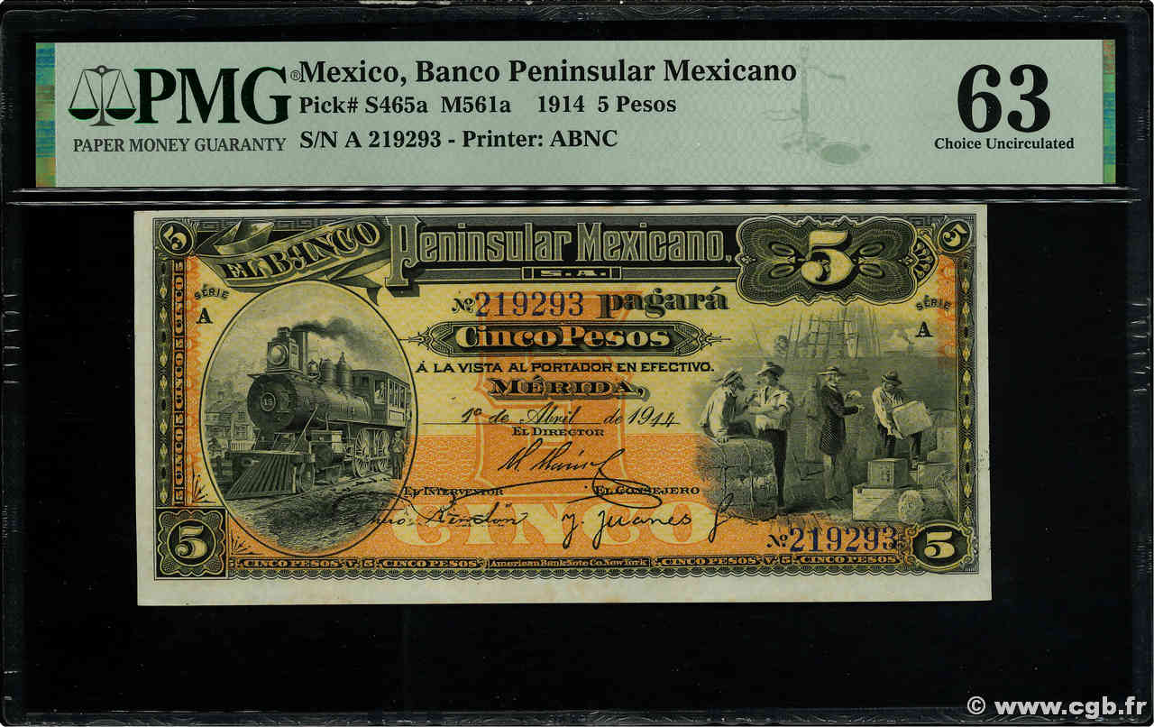 5 Pesos MEXIQUE Mérida 1914 PS.0465a pr.NEUF