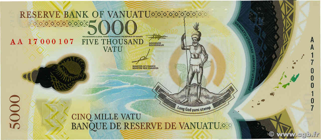 5000 Vatu Petit numéro VANUATU  2017 P.19 UNC