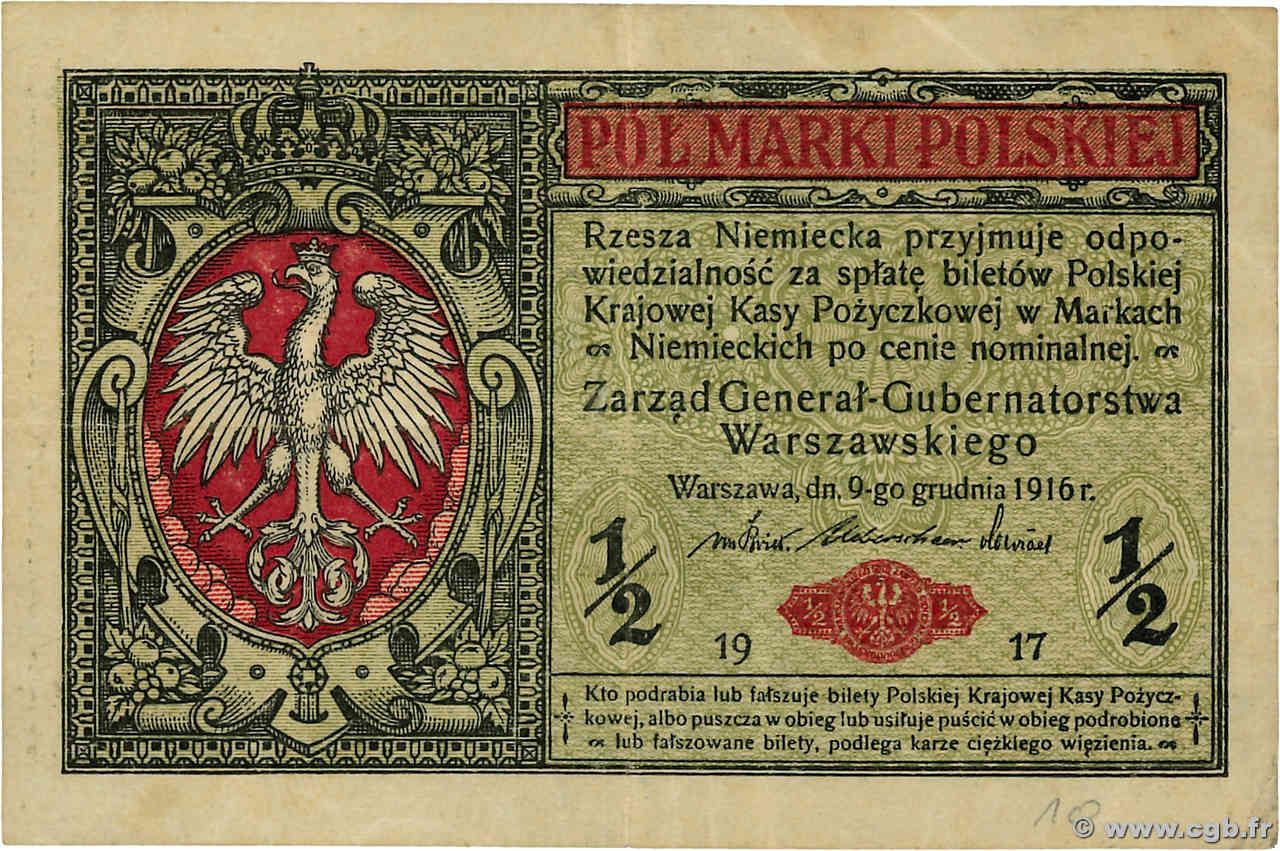 1/2 Marki POLEN  1917 P.007 fVZ