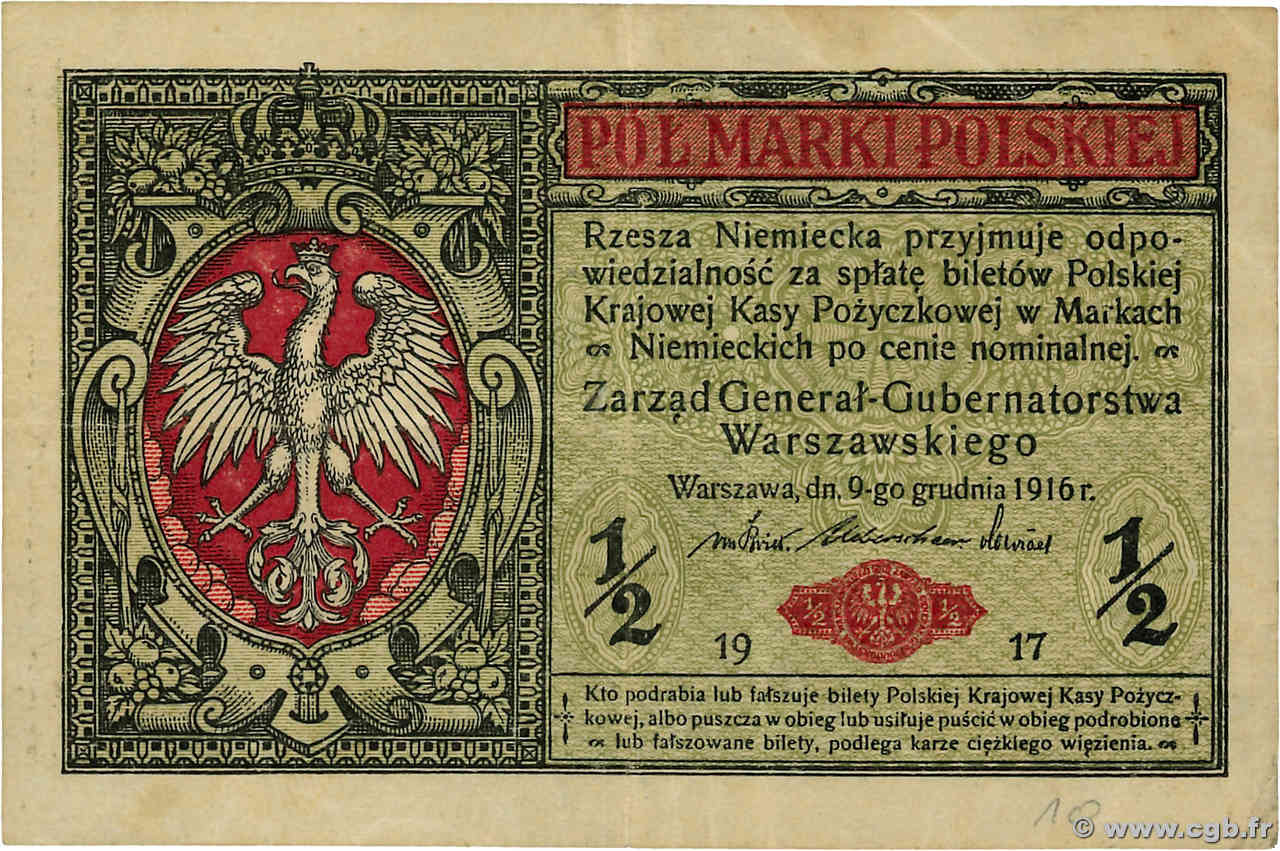 1/2 Marki POLONIA  1917 P.007 q.SPL